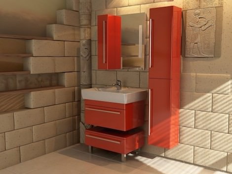 Красная мебель в ванной